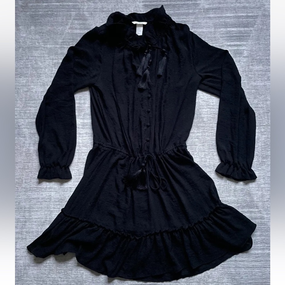 H&M Women’s Black Dress Size 2 W/ Tassels and Waist String